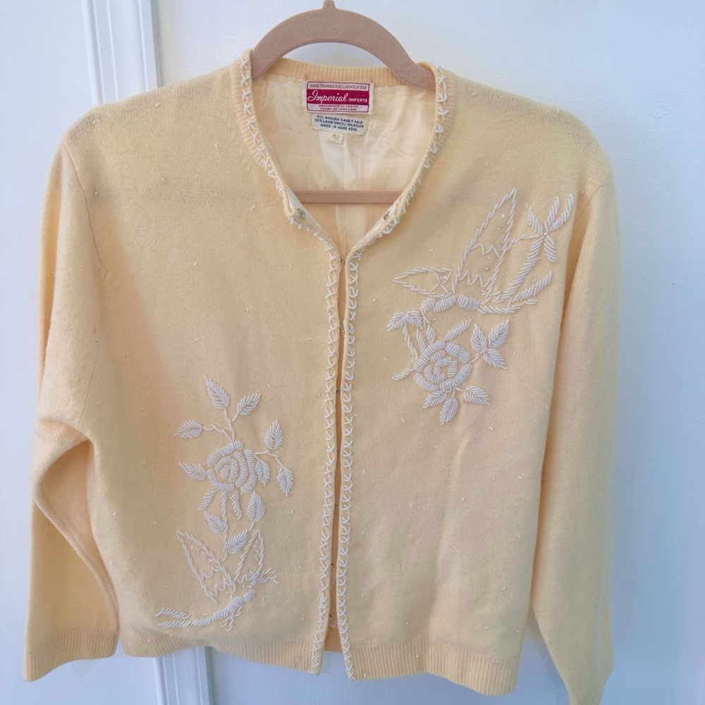 Vintage Imperial Imports Hand Beaded Angora Wool Cardigan – Made in Hong Kong